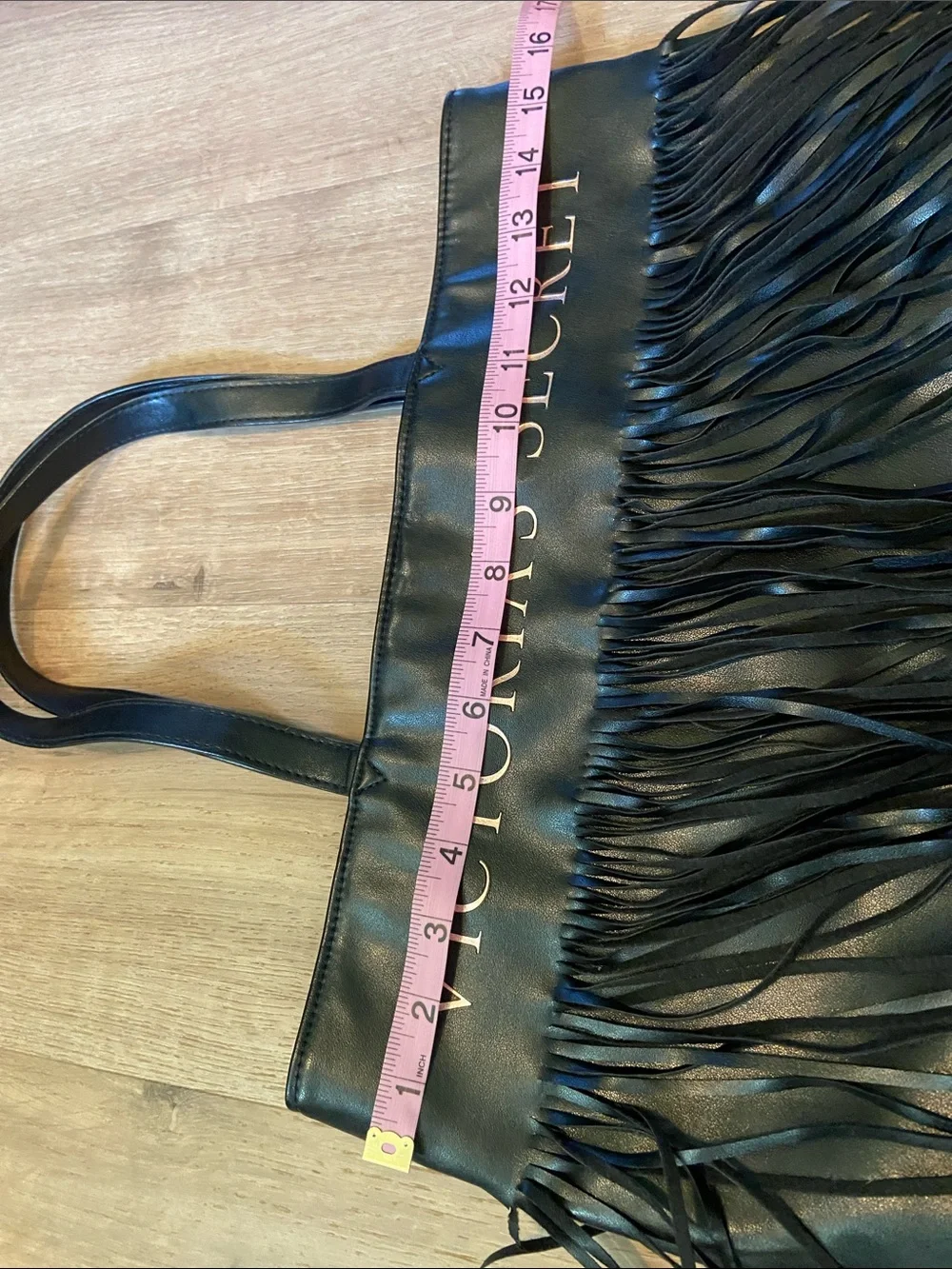 Victoria's Secret Black Fringe Faux Leather Tote with Logo Edgy